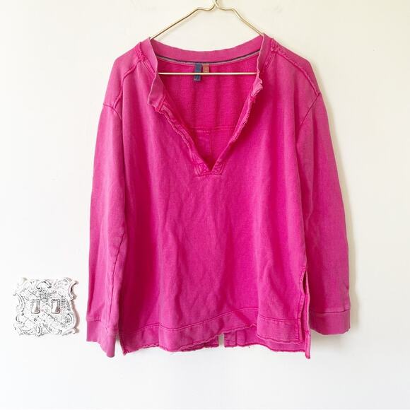 Anthropologie Pilcro Pink V Neck Split Back Sweatshirt Tunic S - Picture 4 of 9
